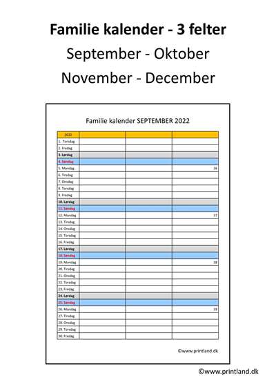 fax Relativ størrelse Lavet en kontrakt 2022 Familie kalender 3 felter