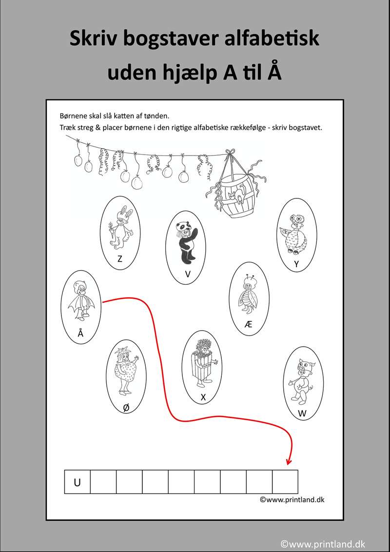 a22. skriv bogstaver alfabetisk u hjælp