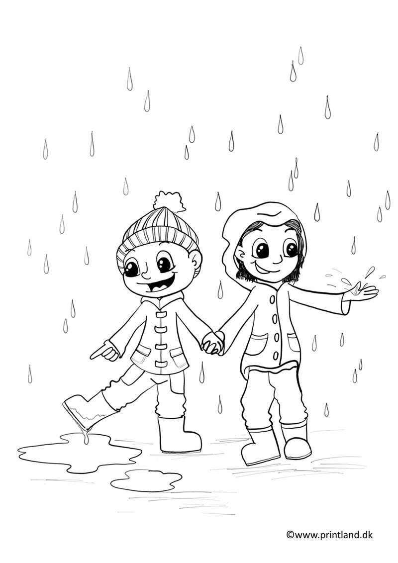 a38. børn går tur i regnvejr