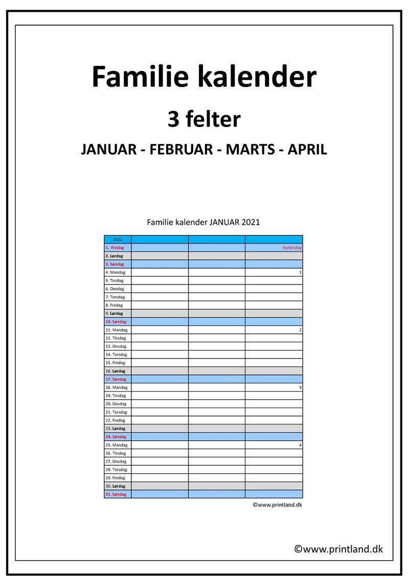 Familie kalender 2021