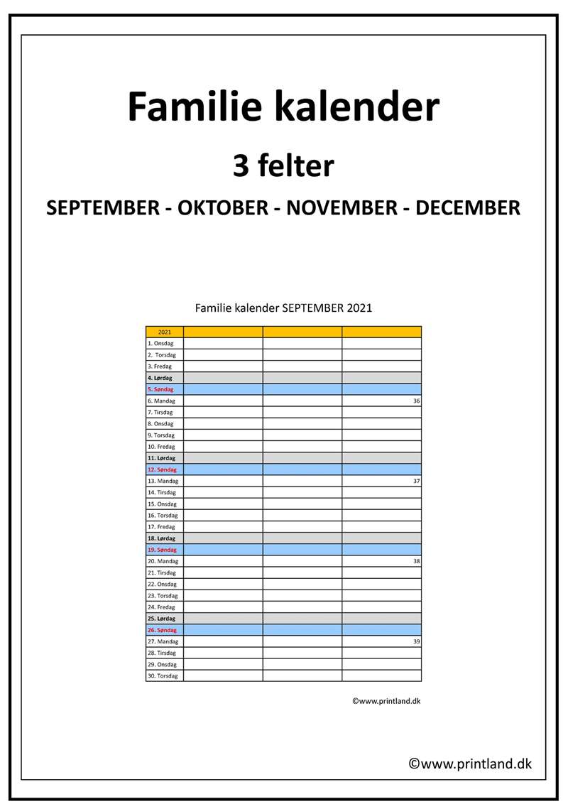 Familie kalender 2021