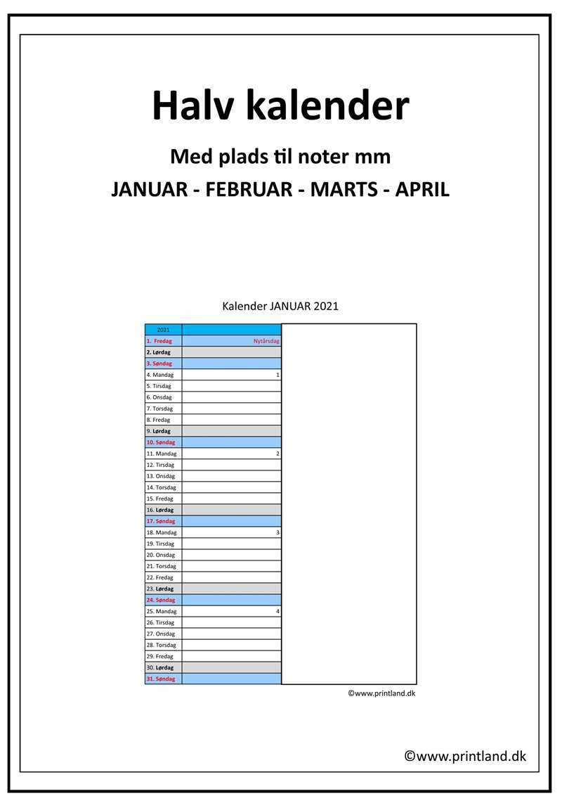 b22. forside halv kalender