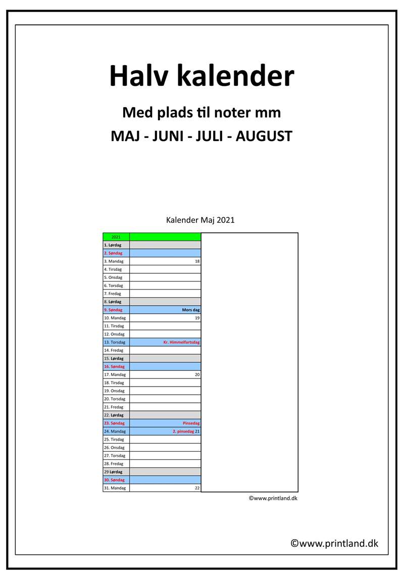 b23. forside halv kalender